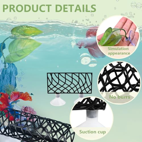 Betta Fish Tunnel Tube & Hammock with Leaf Pad, Blue, Aquarium Decor Ornament, Wall Hanging, Small Fish & Shrimp Habitat