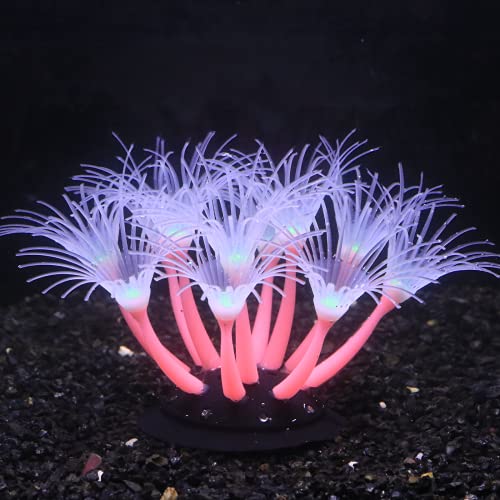 Artificial Flowers Soft Silica Gel Moves Naturally with Water Flow, Aquarium Decorations Glow in The Dark, Glowing Coral Ornaments for Fish Tank Decorations (Pink, Sunflower) - color: Pink