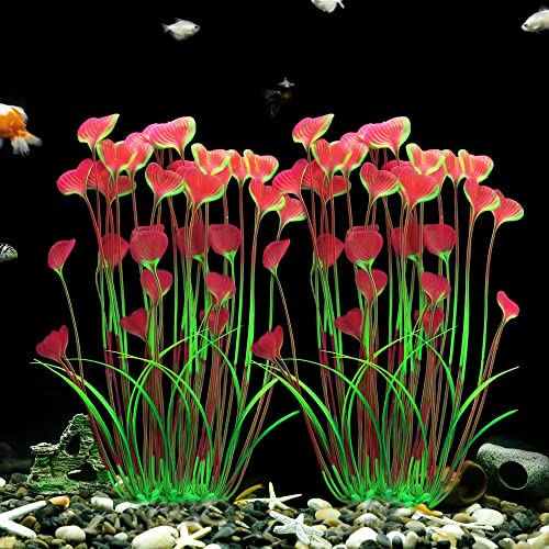 MyLifeUNIT Aquarium Plants, 2 Pack Tall Plastic Plants for Fish Tank Decorations, 15.75 Inches (Pink) - color: Pink