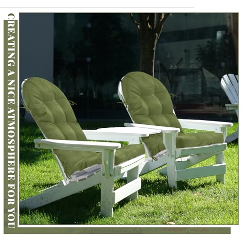 Geelin 2 Pcs Outdoor Patio Chair Cushion Thick High Back Adirondack Chair Cushion Tufted Weather & Fade Resistant Anti-Slip Outside Rocking Chairs Pads with Ties, 44 x 19 x 4 Inch (Moss Green) - color: Moss Green