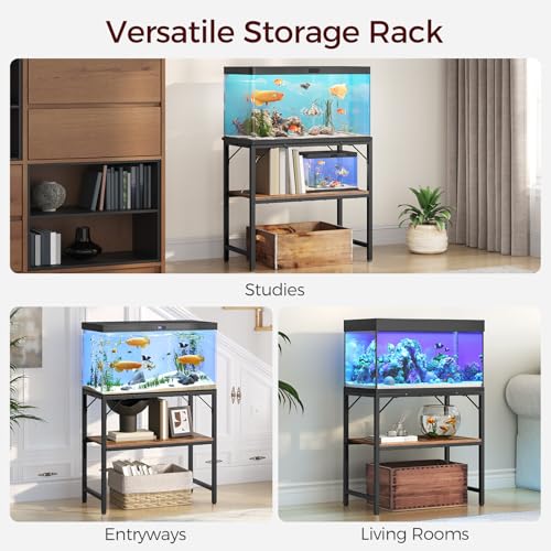 MAHANCRIS 30 Gallon Fish Tank Stand, Aquarium Stand with 2-Tier Storage Shelves, Heavy Duty Breeder Turtle Terrarium Stand Rack for Home Office, 30.0" L x 11.8" W x 24.4" H, Rustic Brown FTHR3001 - color: Rustic Brown, size: 30 Gallon