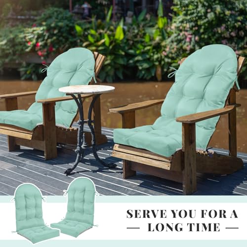 Geelin 2 Pcs Outdoor Patio Chair Cushion Thick High Back Adirondack Chair Cushion Tufted Weather & Fade Resistant Anti-Slip Outside Rocking Chairs Pads with Ties, 44 x 19 x 4 Inch (Light Green) - color: Light Green