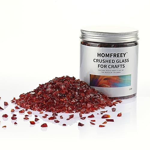 Agate Red Crushed Glass Pieces for Resin Art, Terrazzo Floor, Vase Filler, Fish Tank, Candle Tray Decor – Irregular Glass Chips for Crafts(1.2 Pound/Jar) - color: Agate Red