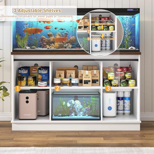 Hlivelood Farmhouse 55-75 Gallon Fish Tank Stand with Power Outlet, Aquarium Stand w/Cabinet&Sliding Barn Door, Heavy Duty Reptile Tank Stand for Fish/Turtle/Reptile Terrarium, 1000LB Capacity, White - color: White, size: 55-75 Gallon