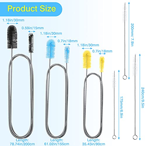 Patelai 6 Pieces Aquarium Filter Brush Set Include Double-Ended Hose Brush and Straw Nylon Stainless Steel Flexible Spring Assorted Sizes Long Tube Cleaning for Fish Tank Home Kitchen