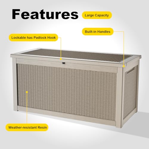 ROJIK Outdoor Storage Housing Deck Box,Waterproof Patio Furniture, Garden Tools, Cushions, Pool Accessories Storage Bench with Lockable Lid and Side Handles (Grey,320 Gallon) - color: Grey, size: 320 Gallon
