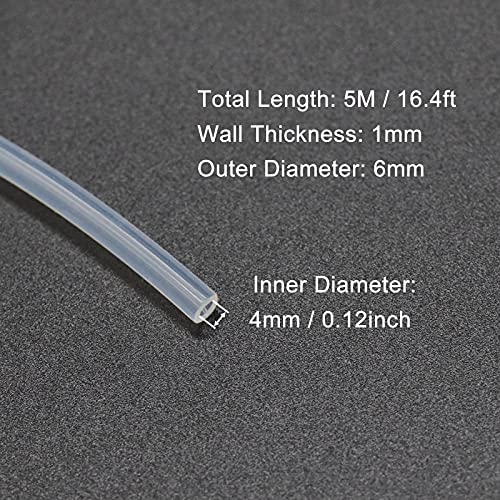 Silicone Tubing, 4mm ID x 6mm OD, 16.4ft (5m) Length, Flexible Silicone Rubber Tube Water Air Hose Pipe for Pump Transfer Transparent - size: 4mm ID x 6mm OD