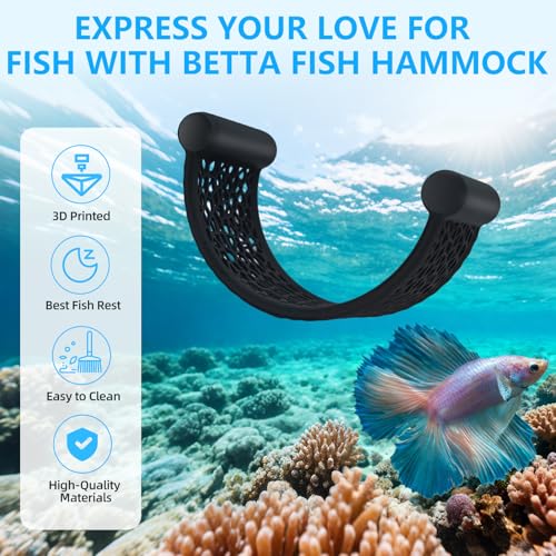 Black Betta Fish Hammock,Betta Fish Tank Accessories Decorations,Safe Floating Aquarium Rest Ledge for Bettas,Nano Fishs,Small Fish Shrimp (Black) - color: Black