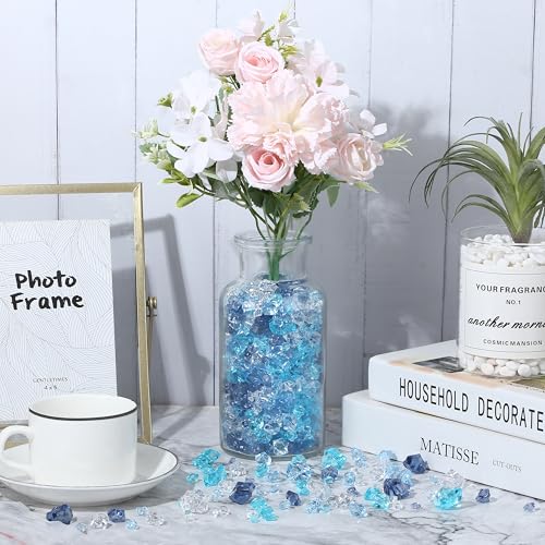700 Pcs Premium Blue Fake Ice Rocks Diamonds 5 Sizes Plastic Fake Diamonds Vase Fillers for Wedding Centerpieces Table Scatter DIY Crafts Home Party and Aquarium Decoration - color: Premium Blue