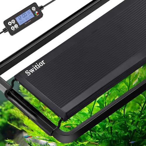 Auto On Off LED Aquarium Light, Full Spectrum Fish Tank Light with LCD Monitor, 24/7 Lighting Cycle, Adjustable Timer, 7 Colors, 10 Level Dimmable, IP68 Waterproof, 3 Modes for 12 to 18 Inch Fish Tank - size: 12"-18"