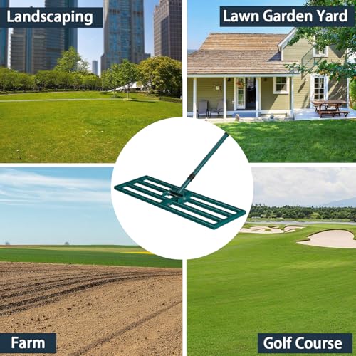 Lawn Leveling Rake Heavy Duty Stainless Steel Lawn Leveling Tool 30”x10” with 78” Adjustable Long Handle Leveling Rake for Soil,Ground,Backyard,Golf Field,Garden Tools Grass Seed Landscaping - style: 30"x10" Medium
