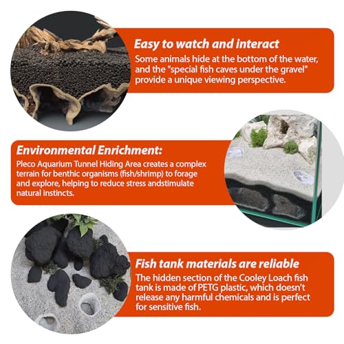 Aquarium Decor, Natural Curve Under Gravel Tunnel Cave, Fish Cave for Aquarium, 3D Printed Fish Tank Tunnel Decor for Betta, Guppy, Shrimp, Cory, Small Cichlid (Medium) - size: Medium