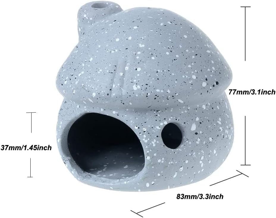 RUIAN Aquarium Decor Ceramic Mushroom House Ornament Fish Tank Landscape Decoration Pottery Hide Cave Habitat Hut Small Shrimp for Goldfishes to Rest Breed Hiding,Gray