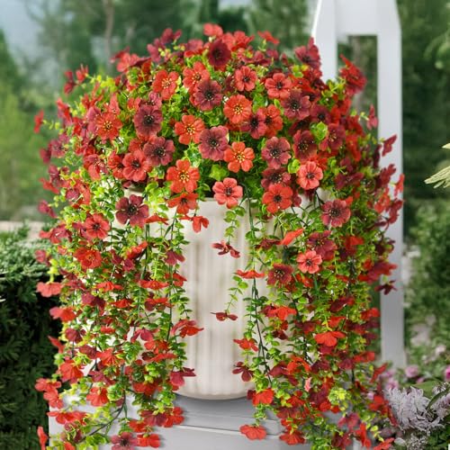 ZFProcess Artificial Hanging Flowers Plants for Outdoor Spring Decoration, 2PCS Faux Silk Daisy UV Resistant Look Real for Outside Home Indoor Planter Porch Garden Yard Decor(Red Brown) - color: A Red Brown