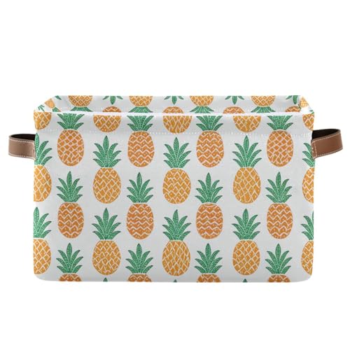 Fun Pineapple Storage Basket Bin, Large Cube Storage Box Canvas Collapsible Storage Organizer for Home Office Closet - 15 L x 11 W x 9.5 H - color: Fun Pineapple, size: 1 PCS