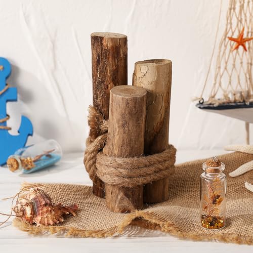 Threehoney Brown 3 Pcs Driftwood Decor Rustic Table Sign Beach Driftwood Piling Farmhouse Coastal Nautical Centerpieces Tables Coastal Decor for Fish Tanks Summer Christmas Kitchen Dining Decoration - color: Brown