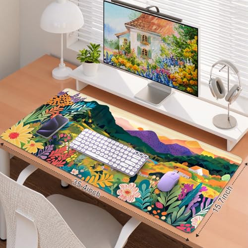 iCasso Large Gaming Mouse Pad (35"x16") - Waterproof Desk Mat with Non-Slip Rubber Base & Stitched Edges - Extended Keyboard Mousepad for Computer, PC, Office, Home Workspace (Oil Painting) - color: Oil Painting