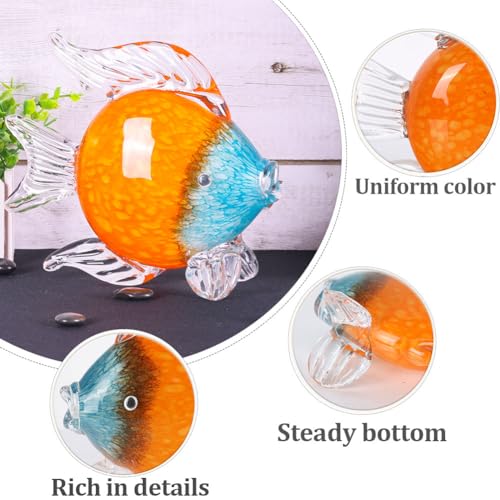 QIANLING Glass Fish Figurines - Coastal Home Decor, Modern Ocean Centerpieces for Living Room, Dining Area, Bathroom, Office, Coffee Table, Beach House, Nautical, Seaside, Entrance, Shelf Display - color: Blue & Orange Fish