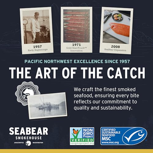 SeaBear Smoked Salmon Trio 18oz (3 x 6oz) Fillets Gift Box – Wild Alaska Sockeye, Wild Pink & Coho Fillets, Shelf Stable, Ready to Eat, 18 Ounce (3 x 6 Ounce) Filets - size: 18 Ounce (Pack of 1)