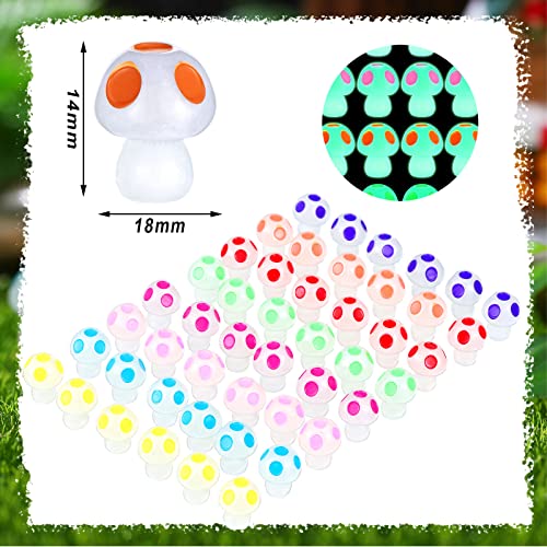 Queekay 50 Pcs Mini Resin Mushroom Luminous Tiny Mushroom Glow in The Dark Ornament for Dollhouse Garden Decoration DIY Craft Micro Landscape Aquarium Party Decor