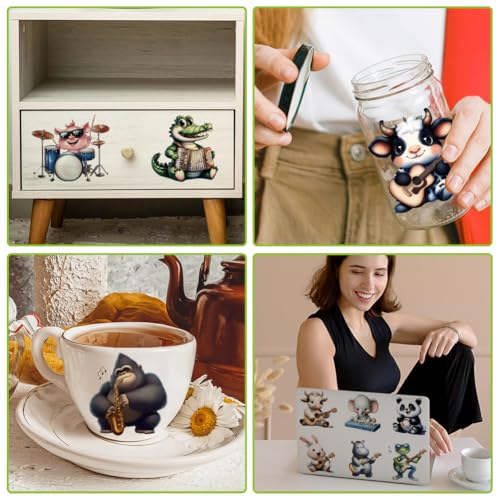 arricraft 10 Sheets Punk Rock Animals UV DTF Cup Wrap for 16OZ Glass, Musical Instrument Rub on Decals PVC Transfer Stickers for DIY Cups Wood Funiture 24x11cm/9.4x4.3inch - style: Punk Rock Animals Theme
