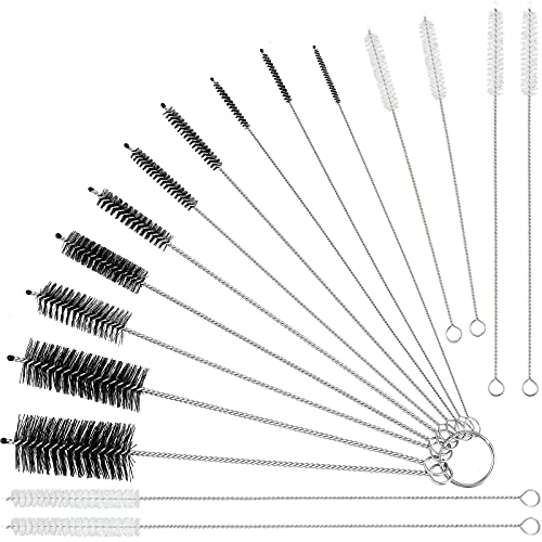 Reusable Straw Cleaning Brushes Bottle Test Tube Long Straw Cleaning Brush Nylon Washing Tool Reusable Bottle Brush in Different Size(White-Black,16 Pieces)