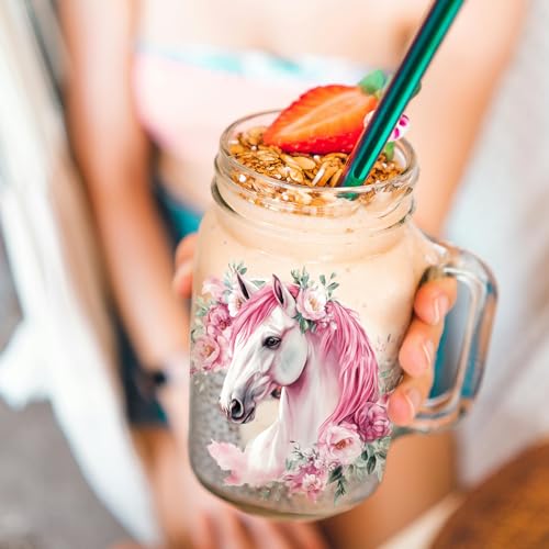 GLOBLELAND 18 Sheets Horse Transfer Stickers 3.9x3.6inch Horse and Flowers Colorful Transfer Decal Rub on Transfer for Furniture Vase Glass Art Crafts Decorations - style: Horse
