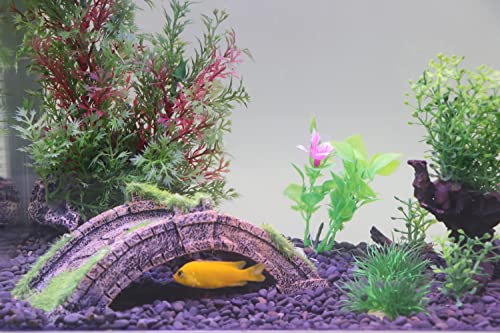 AQUA KT Fish Tank Decor Arch-Bridge Drawbridge with Grass for Aquarium Landscaping Decoration - color: Arch Bridge