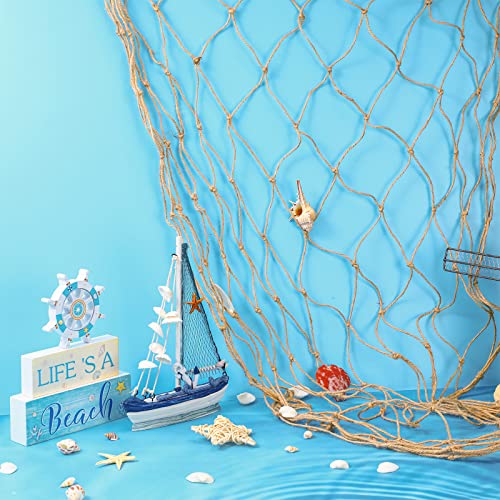 Boao Natural Fish Net Decorations for Pirate Party, Cotton and Linen Fishing Net Prop Pirate Ship Decoration for Hawaiian Fishnet Decor Nautical Themed Birthday Party Supplies(10 Pack)