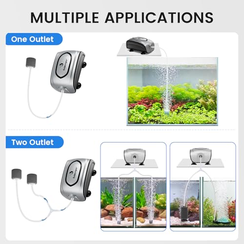 fishkeeper Quiet 3W/5W Aquarium Air Pump - Small & Powerful Dual Outlet Fish Tank Air Pump, Adjustable Oxygen Aerator Pump with Air Stone Bubbler Kits for 1-160Gal Fish Tanks (Silver-Gray, 2026 New) - color: Silver Gray, size: 3W for 1-50 Gallon