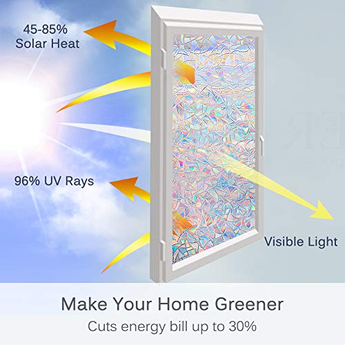 Volcanics Window Privacy Film with Installation Tools, Static Window Clings Vinyl 3D Decals Stickers Rainbow Window Film for Glass Door Home Heat Control Anti UV 23.6 x 78.7 Inches - color: Multicolor, size: 23.6" X 78.7"