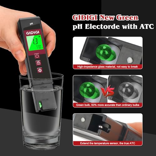 Digital pH Meter High Accuracy UL-Certified Water Tester with 6 Packs Calibration Powders Color LCD Backlit Display with pH Test Strip for Pools Hydroponics Aquariums Hot Tubs Drinking Water - color: Black