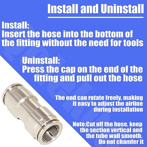 Pneumatic Push To Connect Fittings Heavy Duty Straight Quick Air Fittings 1/4 inch x 1/4 inch Tube OD Nickel Plated Brass Quick Connect Fittings PU-1/4 (5 Pack) - size: 1/4" OD(5Pcs), style: Straight
