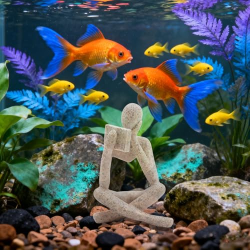 Oooct Sandstone Thinker Statue Aquarium Ornament, Small Fish Tank Decor for Freshwater & Saltwater, Abstract Aesthetic Aquarium Decoration for Tank, Pond & Terrarium - 3.1 x 2.8 x 4.9 Inch - color: Reading Statue B