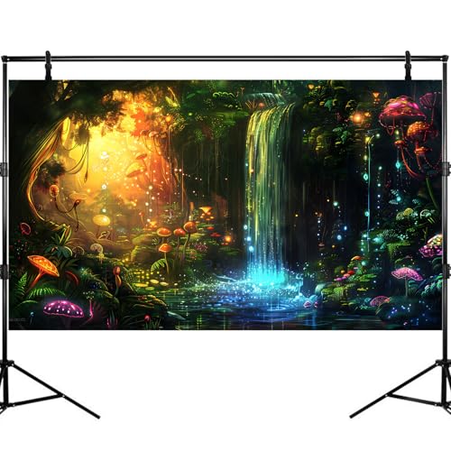 Fantasy Forest Aquarium Background Magic Waterfall Enchanted Forest Fish Tank Background Waterfall Stream Vibrant Flora Reptile Tank Backgrounds Sunray Mushroom Oasis Terrarium Backgrounds 24x12in - color: Orange_Green, size: 24(W)x12(H)inches/ 60(W)*30cm