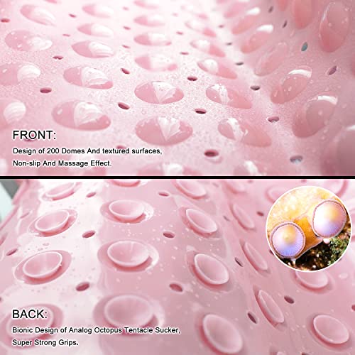 TEESHLY Bath Tub and Shower Mats, Non-Slip 39 x 16 Inch Extra Long Bathtub Mat, Machine Washable BathMat with Drain Holes, Suction Cups for Bathroom (Opaque Pink) - color: Opaque Pink