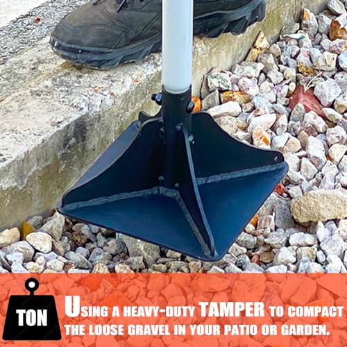 Heavy Duty Steel Tamper 8"x8" with 48 inch Handle and Rubber Grip Ideal Garden Landscaping Rammer for Earth Soil Asphalt, Gravel and Dirt Compaction Levelling Paver Tool Trash Tamper