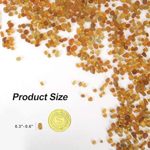QEQEKAKA Sea Glass Stones for Crafts About 1LB (405g/14.28oz) Brownish Yellow Glass Pebbles Gemstones Bulk for Aquarium Rocks Fish Tank Gravel Green Filler for Vases Centerpieces - color: Brownish Yellow, size: 1LB (405g/14.28oz)