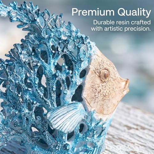Beach Coastal Decor Turquoise Coral Reef Angelfish Figurines, Modern Nautical Decor Ocean Centerpieces for Living Room, Bathroom, Office, Coffee Table, Beach House, Seaside, Entrance, Shelf Decorative - color: Turquoise, size: Large