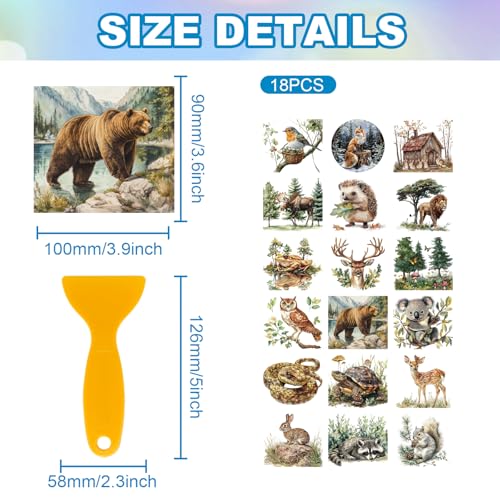 GLOBLELAND 18 Sheets Forest Animals Rub on Transfer 3.9x3.6inch Colorful Deer Lion Sloth Owl Home Decals Rabbit Squirrel Cup Transfer Decals for Furniture Vase Glass Art Crafts Decorations - style: Forest Animal
