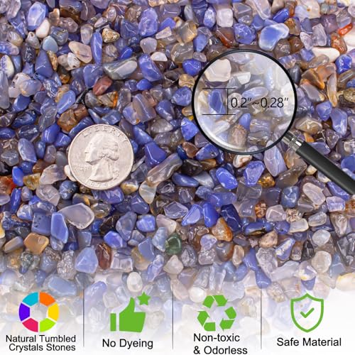 0.5 Lb/230g Blue Agate Crushed Stone Tumbled Chips Bulk, Natural Polished Aquarium Gravel Rocks Crystals Stones Decorative Fish Tank Pebbles Vase Filler - 5-7mm - color: Blue Agate, size: 0.5 LB