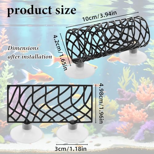2 Pcs Betta Fish Toys, Betta Fish Tank Accessories, Aquarium Decor Swim Tube Hollow Cave Tunnel Hammock Hideout Shelter Toy with 4 Pcs Suction Cups for Guppies Small Fishes Shrimp (Black)