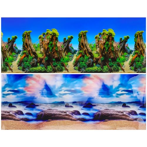 Lainrrew Aquarium Background Poster HD, Dual-Sided Water Plants & Fish Tank Landscape, 16"x40", Vivid Marine Life, Waterproof Scenery, Easy to Install, Durable Tank Decor (Type 6) - color: Type 6