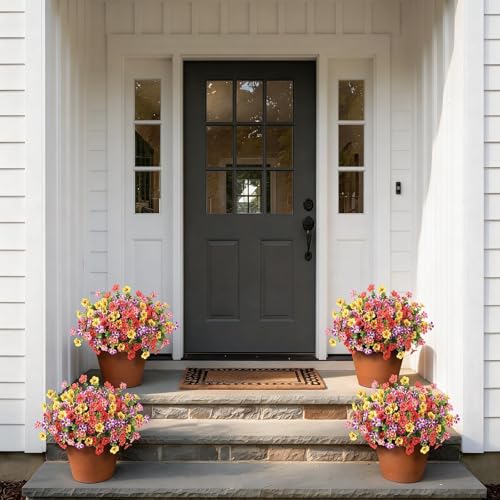 VIERENA 12 Bundles Artificial Flowers and Eucalyptus for Outside, Sun Resistant Silk Fake Morning Glory with Faux Eucalyptus Plants for Garden Porch Farmhouse Home Spring Summer Decor (Mixed Color) - color: Mixed Color