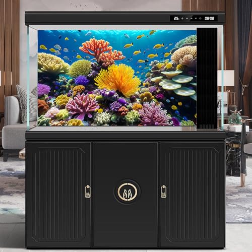 Underwater World Aquarium Background Deep Ocean Sea Marine Life Terrarium Backdrop Various Corals and Tropical Fish Aquarium Backdrop Blue Undersea Sunbeams Fish Tank Background Decors 24x12in - color: Coral Blue, size: 24(W)x12(H)in
