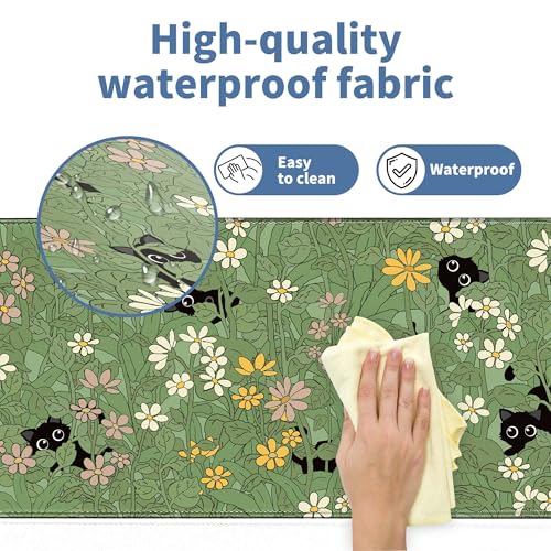 Cute Cat Mouse Pad Large Green Desk Mat Extended Keyboard Mouse Pad Kawaii Mousepad with Non-Slip Base and Stitched Edge Plant Mouse Mat Desk Pad 31.5 x 11.8 in Mouse Pads for Decor Home Office Gaming - color: Green Plant Cat