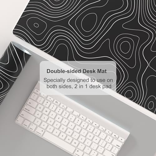 Colorful Star Large Mouse Pad, Black Topographic Desk Mat Office Supplies, Waterproof Faux Leather Big Gaming Mousepad, Black Topography Map Desk Pad Home Office Décor Accessories 31.5" x 15.7" - color: Black Topographic, size: 31.5L x 15.7W inches