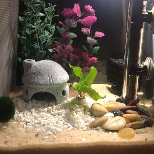 Aquarium Decorations Ceramic Mushroom House for Fish Tank Landscape to Small Shrimp/Goldfishes Hiding Rest and Breed (Grey)