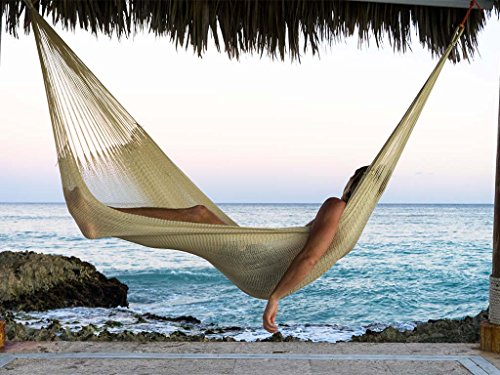 Handwoven Hammock by Yellow Leaf Hammocks - Double Size, Fits 1-2 PPL, 400lb max - Weathersafe, Super Strong, Easy to Hang, Ultra Soft, Artisan Made - Color: Natural Khaki - color: Big Sur- Natural Khaki, size: Fits 1-2 People (400 lb. Capacity)
