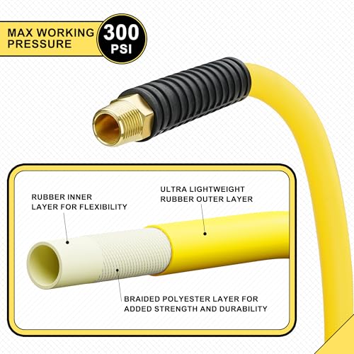 1/2 Inch x 4ft. Hybrid Air Hose with 1/2 in. MNPT Ends and Bend Restrictors, 1/2” FNPT to 3/8”&1/4”MNPT Reducer, Air Compressor Hose Fittings and Accessories